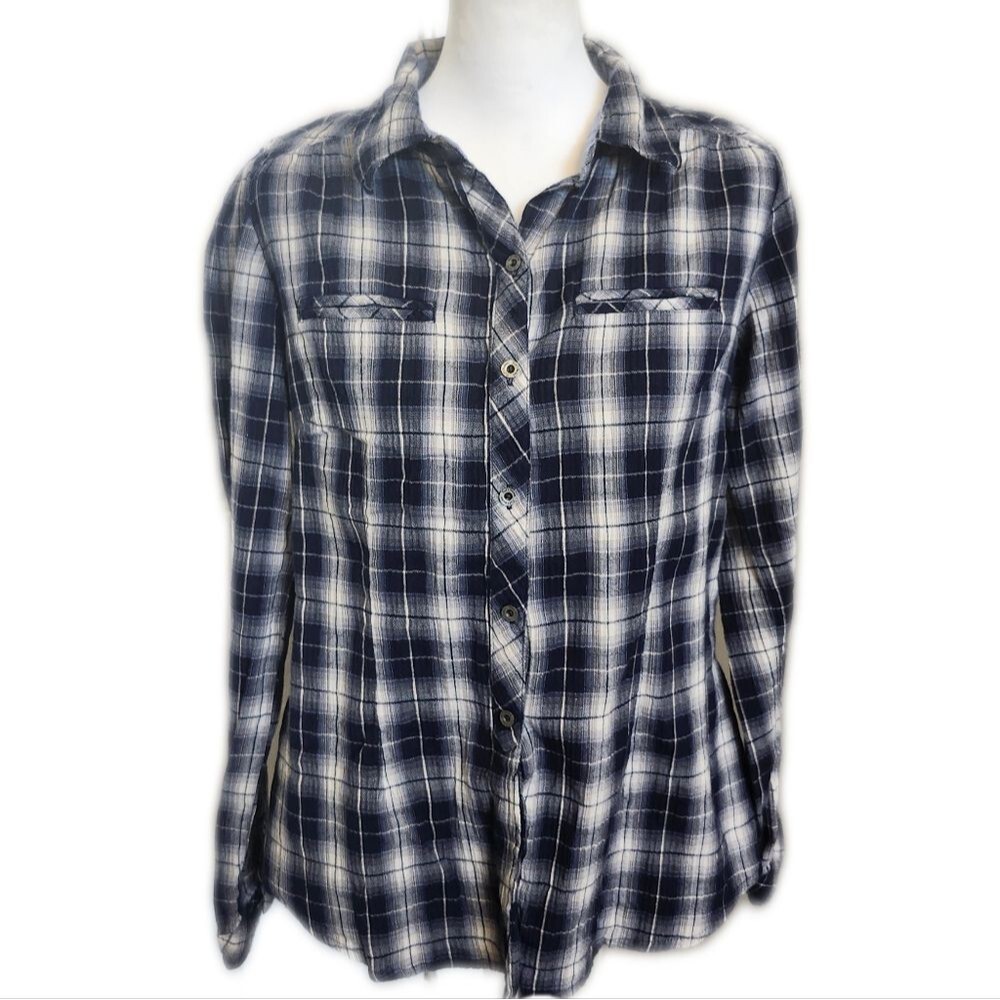 Ruff Hewn 99% Cotton Navy Blue & White Plaid Flannel Shirt, M